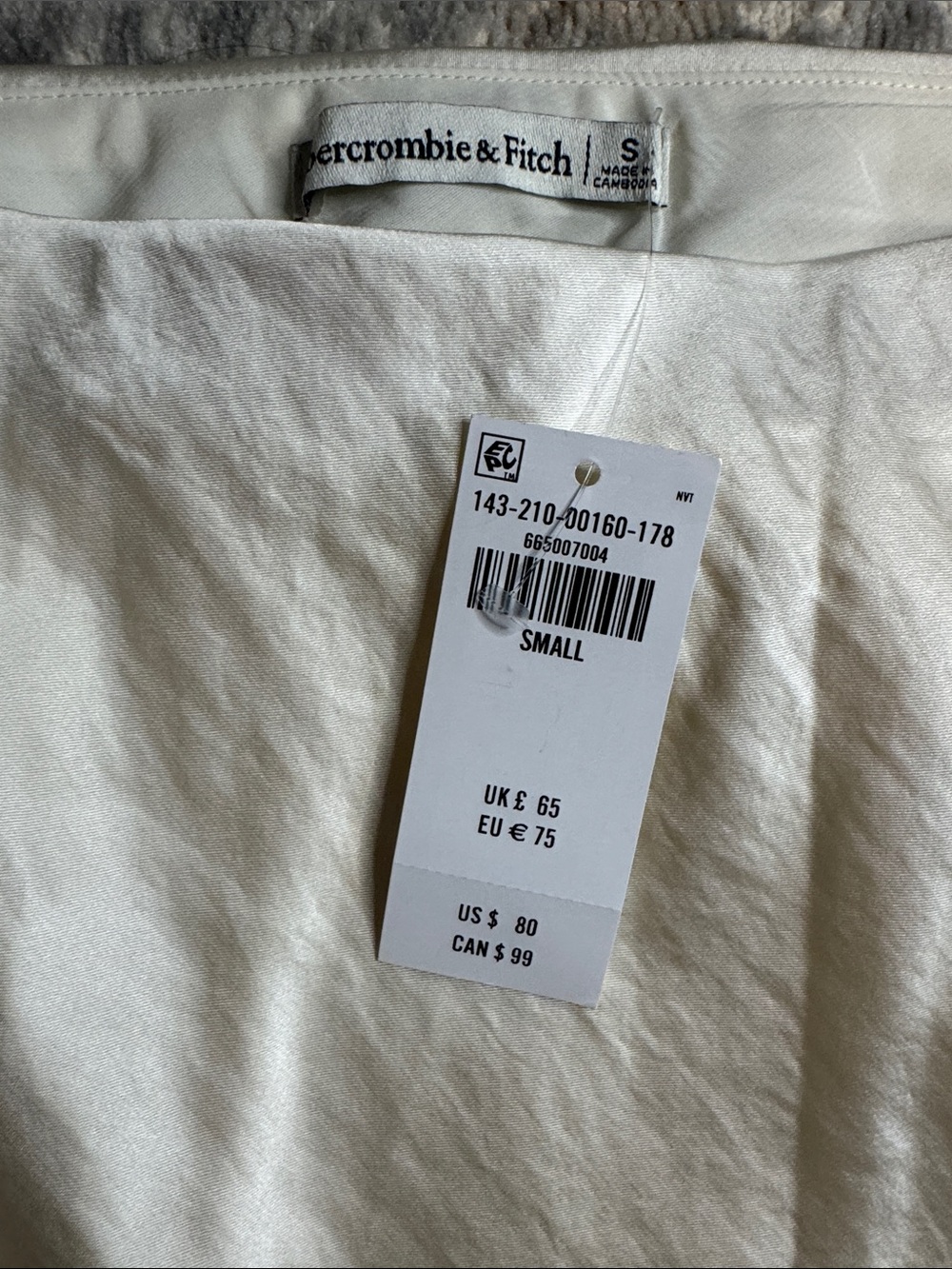Abercrombie & Fitch Cream Midi Satin Skirt with Black Lace Trim - Picture 2 of 4